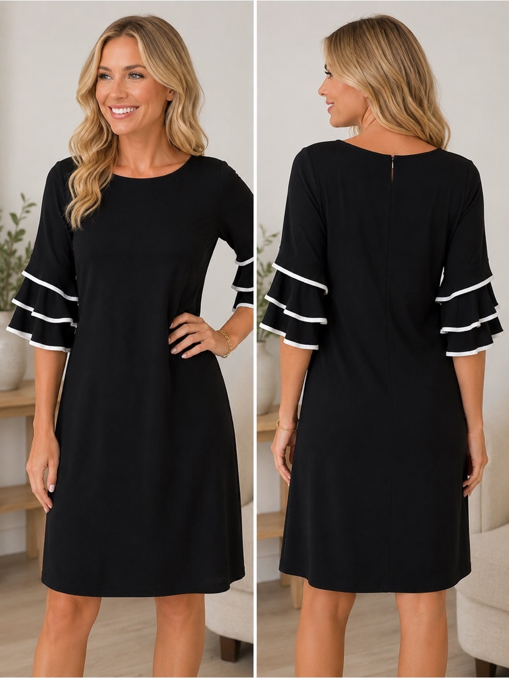 DANNY & NICOLE BELL SLEEVE KNEE LENGTH CAREER WEAR DRESS BLACK & WHITE SIZE 6